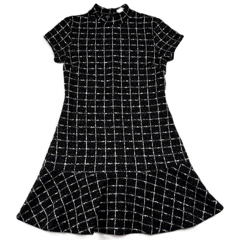 Mango, women's Black Ruffle Hem Tweed Dress Size M
